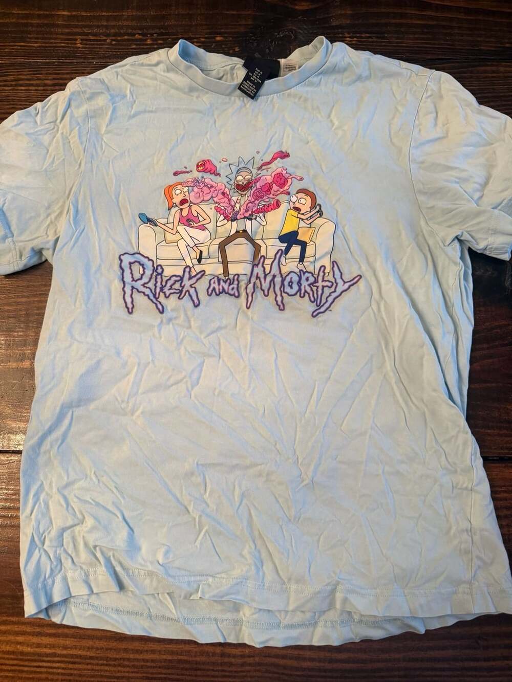Rick & Morty Cartoon Networks Video Game Vomit Blue T-Shirt Men's Size L